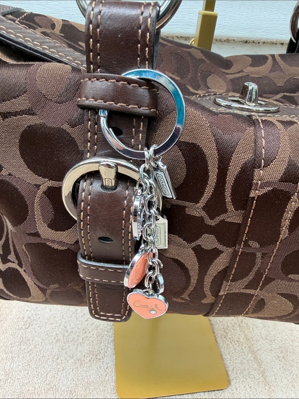 Coach Brown Chelsea Optic Turn Lock satchel with Braided Handles 10995 - Picture 2 of 10